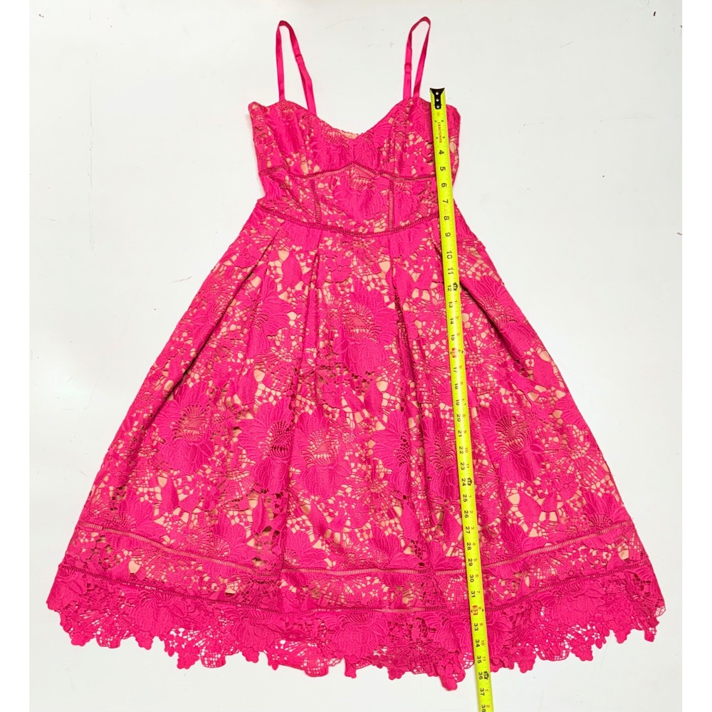 White House Black Market Hot Pink Lace Fit Flare Midi Dress Formal Size 00